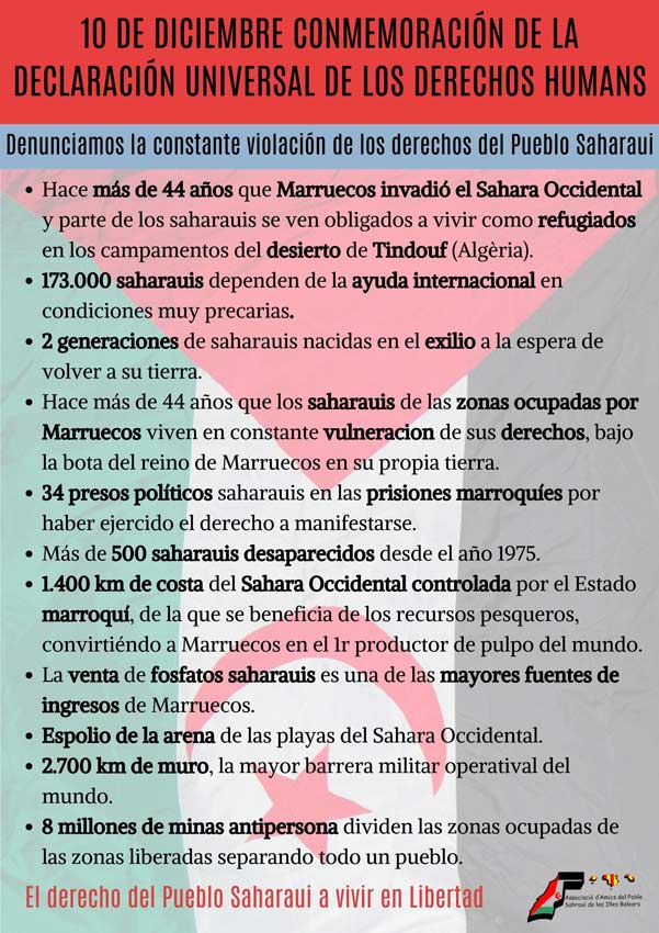 #10D_DDHH Cartel de la AAPSIB “Denunciamos la constante violación de los derechos del Pueblos Saharaui” – CEAS-Sahara