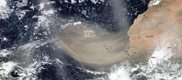Penacho de polvo sahariano de 3.000 kilómetros observado el 18 de junio de 2020