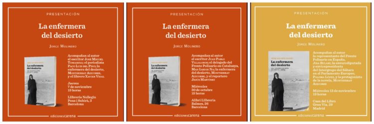 Próximas presentaciones de la novela «La Enfermera del Desierto» de Jorge Molinero | POR UN SAHARA LIBRE .org